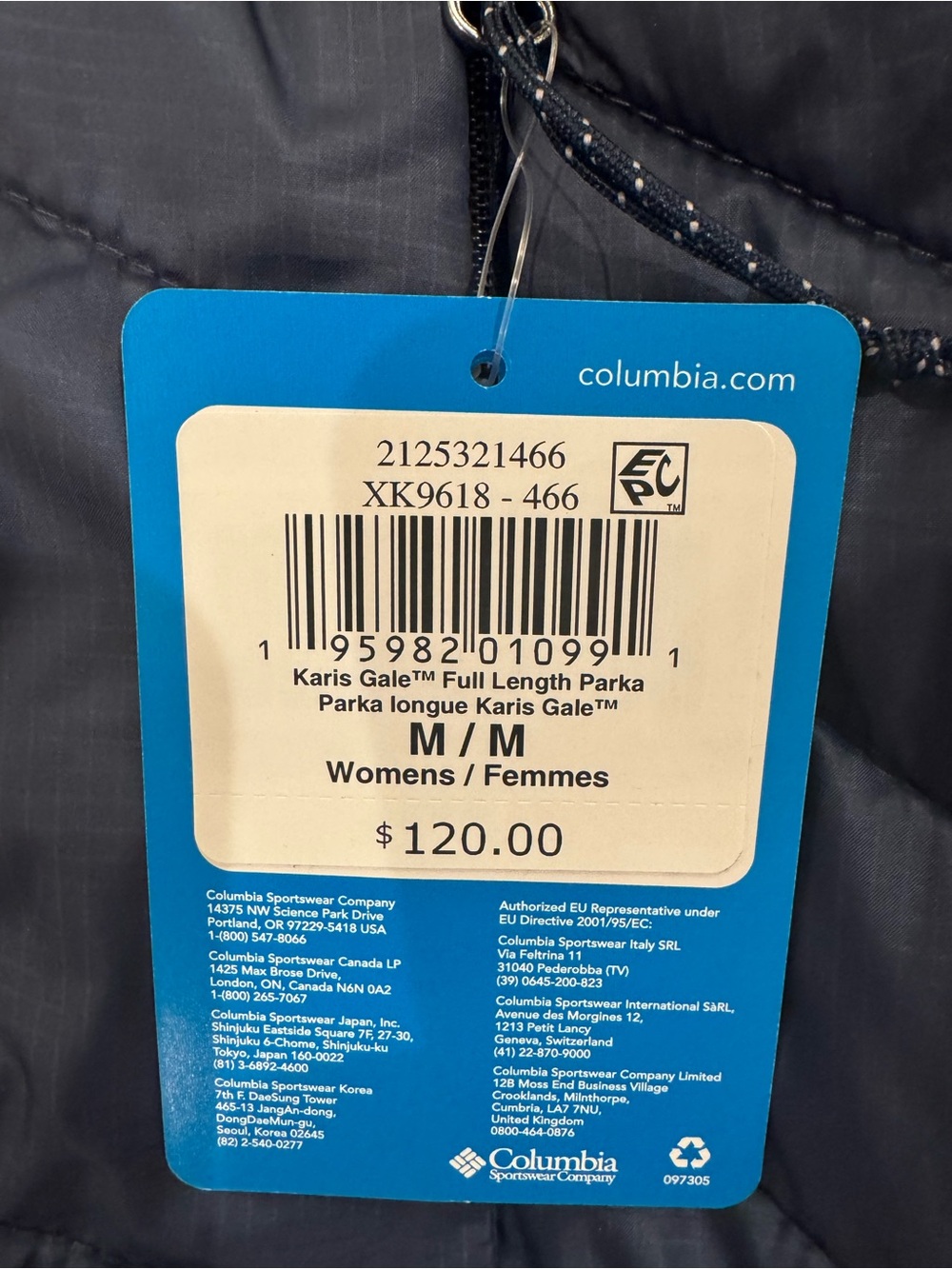 Columbia Women's Long Hooded Puffer Coat - Dark Navy - Picture 3 of 3